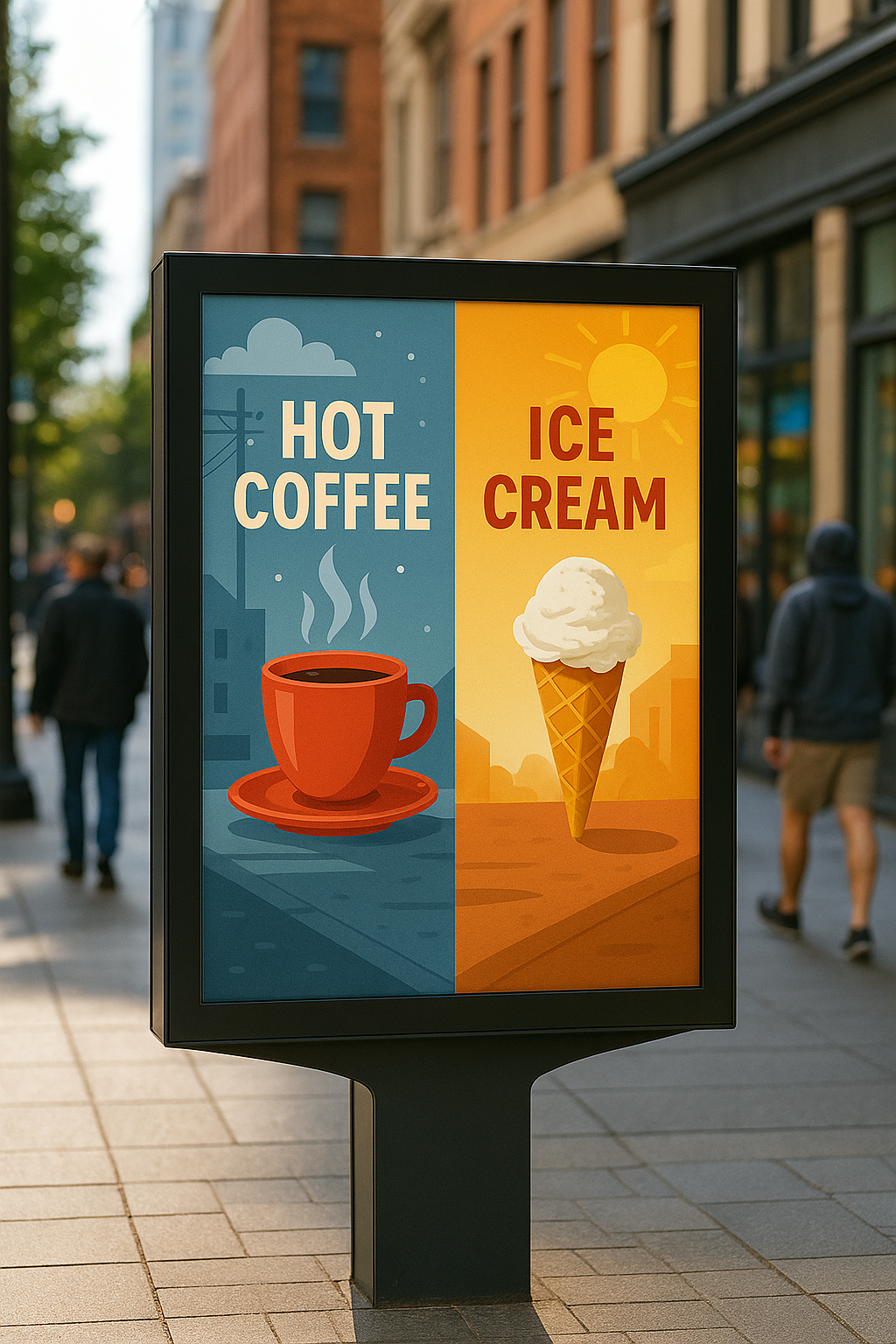 Publicidad exterior digital programática con contenido dinámico según clima y hora.